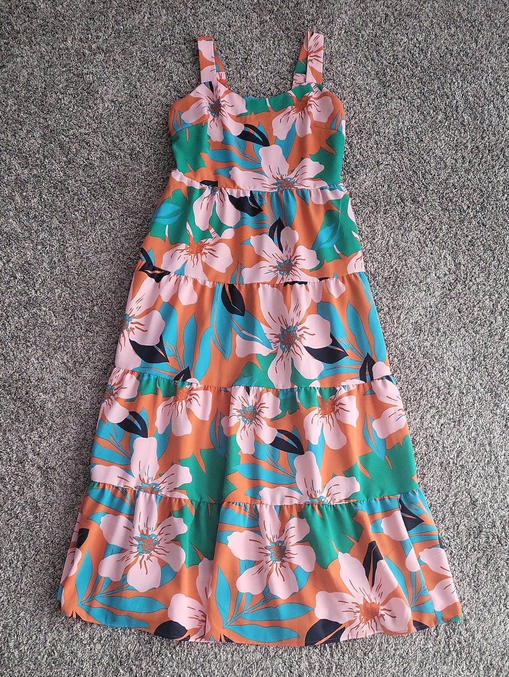 Floral Tiered Maxi Dress in Pink, Peach & Green